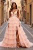Load image into Gallery viewer, Sparkly Blush Ball Gown Tiered Long Prom Dress with Slit