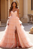 Load image into Gallery viewer, Blush A Line Tulle Tiered Long Corset Prom Dress with Appliques