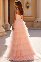Load image into Gallery viewer, Blush A Line Tulle Tiered Long Corset Prom Dress with Appliques