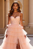 Load image into Gallery viewer, Blush A Line Tulle Tiered Long Corset Prom Dress with Appliques