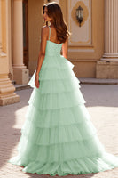 Load image into Gallery viewer, Blush A Line Tulle Tiered Long Corset Prom Dress with Appliques