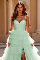 Load image into Gallery viewer, Blush A Line Tulle Tiered Long Corset Prom Dress with Appliques
