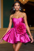 Load image into Gallery viewer, Fuchsia Satin A Line Short Homecoming Dress with 3D Flowers