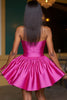 Load image into Gallery viewer, Fuchsia Satin A Line Short Homecoming Dress with 3D Flowers