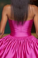 Load image into Gallery viewer, Fuchsia Satin A Line Short Homecoming Dress with 3D Flowers