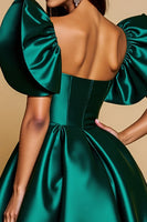Load image into Gallery viewer, Dark Green A Line Short Satin Homecoming Dress with Ruffles