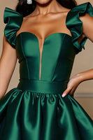Load image into Gallery viewer, Dark Green Satin Ruffled A Line Short Homecoming Dress