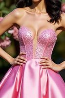 Load image into Gallery viewer, Sparkly Pink A Line Satin Short Corset Homecoming Dress with Beading