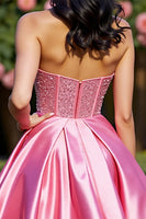 Load image into Gallery viewer, Sparkly Pink A Line Satin Short Corset Homecoming Dress with Beading