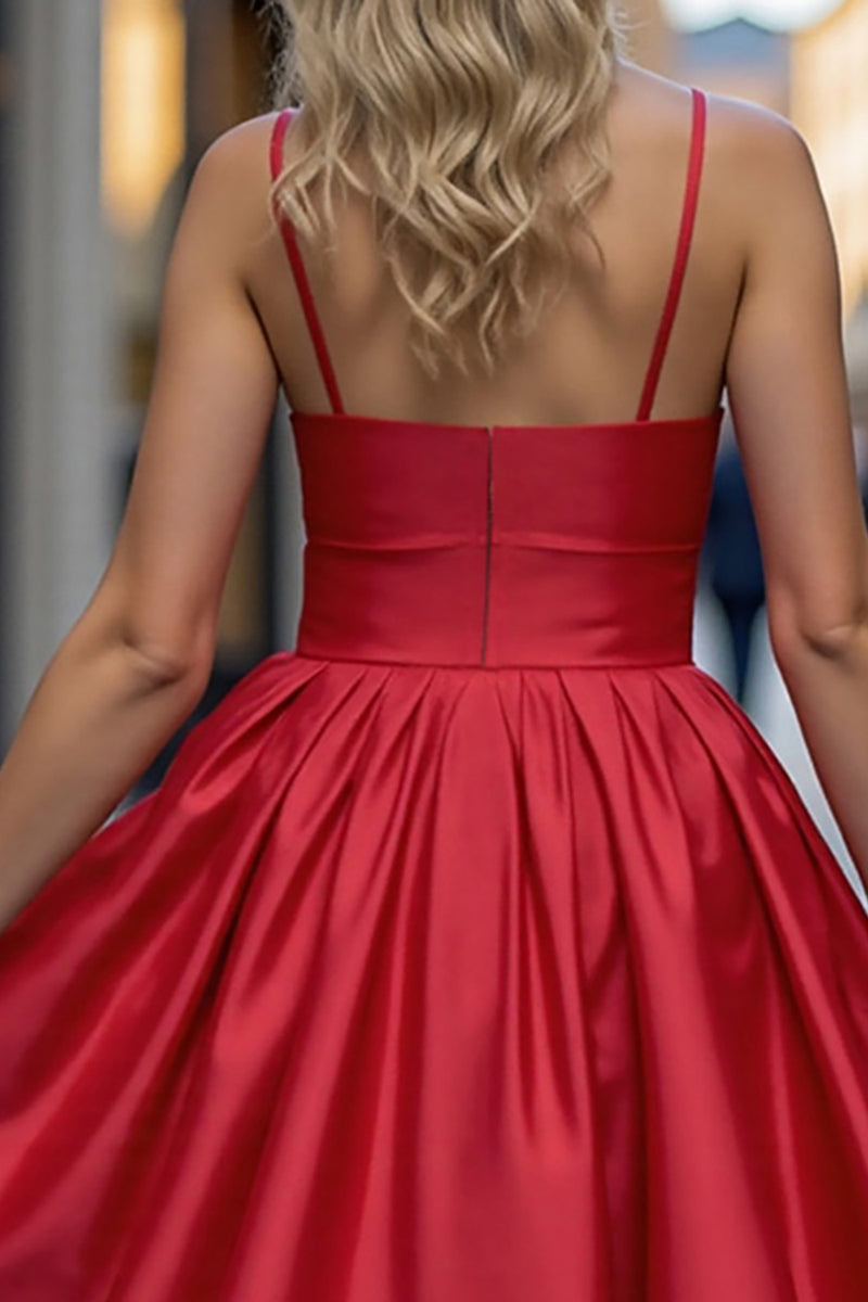 Load image into Gallery viewer, Red A Line Short Satin Homecoming Dress with 3D Flowers