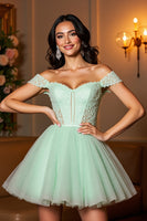 Load image into Gallery viewer, Light Green Corset A Line Short Tulle Homecoming Dress