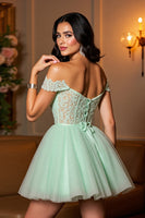 Load image into Gallery viewer, Light Green Corset A Line Short Tulle Homecoming Dress