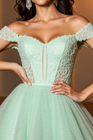Load image into Gallery viewer, Light Green Corset A Line Short Tulle Homecoming Dress