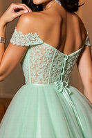 Load image into Gallery viewer, Light Green Corset A Line Short Tulle Homecoming Dress