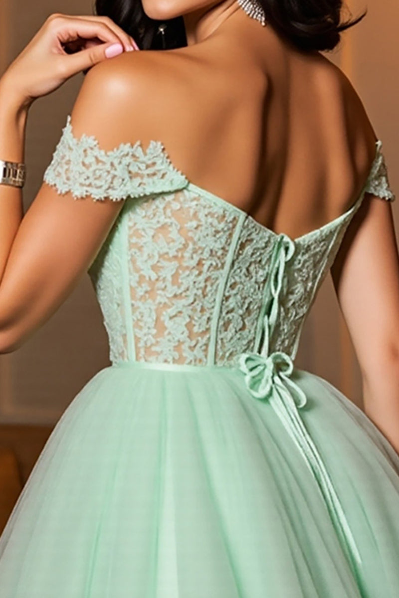 Load image into Gallery viewer, Light Green Corset A Line Short Tulle Homecoming Dress
