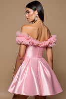 Load image into Gallery viewer, Pink Satin A Line Short Homecoming Dress with Ruffles
