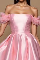 Load image into Gallery viewer, Pink Satin A Line Short Homecoming Dress with Ruffles