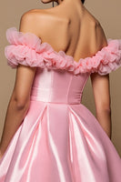 Load image into Gallery viewer, Pink Satin A Line Short Homecoming Dress with Ruffles