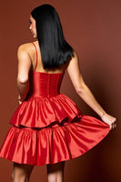 Load image into Gallery viewer, Red A Line Tiered Short Satin Homecoming Dress