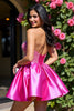Load image into Gallery viewer, Sparkly Fuchsia A Line Corset Short Satin Homecoming Dress with Beading