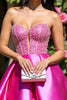 Load image into Gallery viewer, Sparkly Fuchsia A Line Corset Short Satin Homecoming Dress with Beading