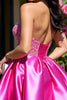 Load image into Gallery viewer, Sparkly Fuchsia A Line Corset Short Satin Homecoming Dress with Beading