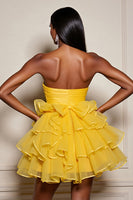 Load image into Gallery viewer, Yellow A Line Tulle Strapless Tiered Short Homecoming Dress