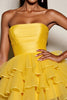 Load image into Gallery viewer, Yellow A Line Tulle Strapless Tiered Short Homecoming Dress