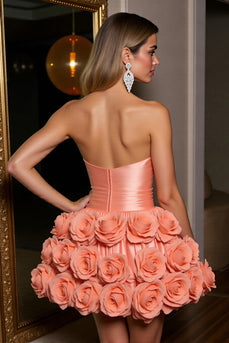 Orange Satin A Line Short Homecoming Dress with 3D Flowers