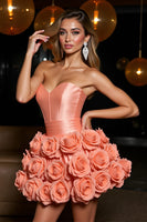 Load image into Gallery viewer, Orange Satin A Line Short Homecoming Dress with 3D Flowers