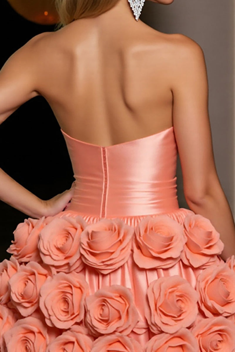 Load image into Gallery viewer, Orange Satin A Line Short Homecoming Dress with 3D Flowers