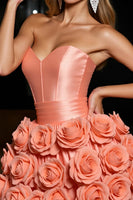 Load image into Gallery viewer, Orange Satin A Line Short Homecoming Dress with 3D Flowers