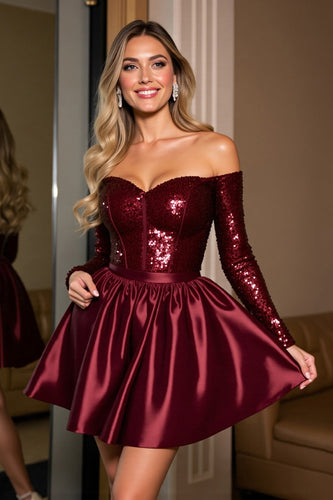 Sparkly Burgundy Sequins A Line Short Homecoming Dress
