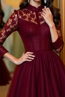 Load image into Gallery viewer, Burgundy A Line Tulle Short Corset Homecoming Dress with Lace