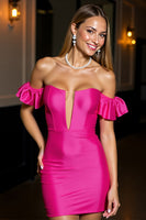 Load image into Gallery viewer, Fuchsia Ruffled Tight Bodycon Short Satin Homecoming Dress