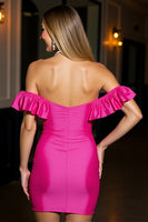 Load image into Gallery viewer, Fuchsia Ruffled Tight Bodycon Short Satin Homecoming Dress