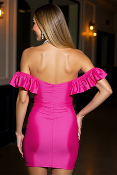Fuchsia Ruffled Tight Bodycon Short Satin Homecoming Dress