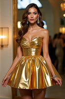 Load image into Gallery viewer, Metallic Golden A Line Sweetheart Short Homecoming Dress