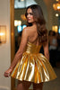 Load image into Gallery viewer, Metallic Golden A Line Sweetheart Short Homecoming Dress