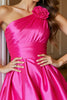Load image into Gallery viewer, Fuchsia A Line Short Satin Homecoming Dress with 3D Flowers