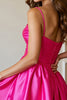 Load image into Gallery viewer, Fuchsia A Line Short Satin Homecoming Dress with 3D Flowers