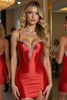 Load image into Gallery viewer, Sparkly Red Tight Bodycon Corset Short Satin Homecoming Dress