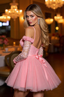 Load image into Gallery viewer, Pink A Line Tulle Short Corset Homecoming Dress with Appliques