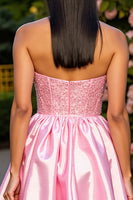 Load image into Gallery viewer, Pink Satin A Line Short Corset Homecoming Dress with Beading