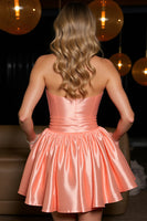 Load image into Gallery viewer, Orange Satin Sweetheart A Line Short Corset Homecoming Dress