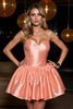Load image into Gallery viewer, Orange Satin Sweetheart A Line Short Corset Homecoming Dress