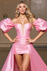 Load image into Gallery viewer, Pink Tight Bodycon Side Cape Satin Short Homecoming Dress