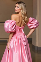 Load image into Gallery viewer, Pink Tight Bodycon Side Cape Satin Short Homecoming Dress