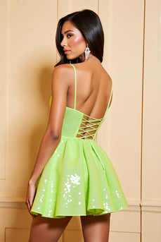 Sparkly Green Sequins A Line Short Corset Homecoming Dress