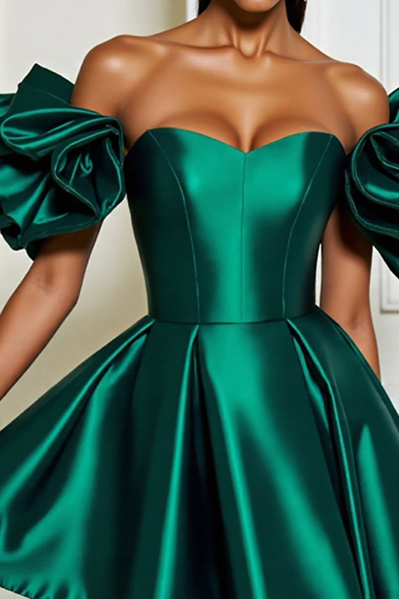 Load image into Gallery viewer, Dark Green Satin A Line Short Homecoming Dress with Ruffles
